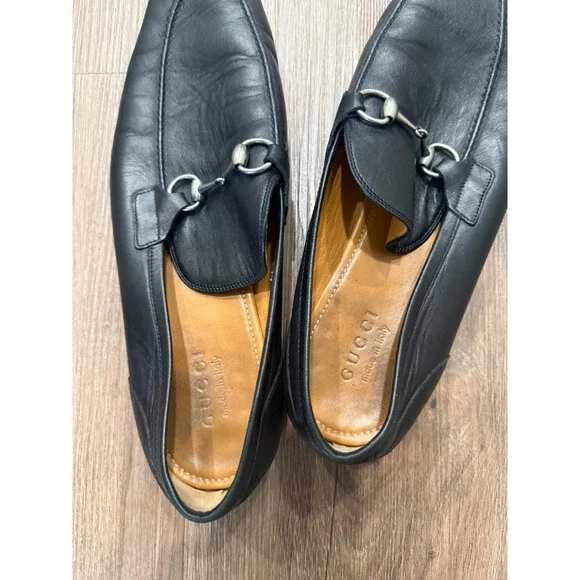 Gucci Mens Black Leather Horsebit Loafers Silver Hardware Made in Italy 12.5 - Picture 5 of 10